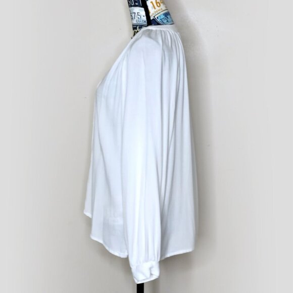 OLD NAVY Split-Neck Long-Sleeve Drapey Button Up Blouse Crepe Top Sea Salt Sz M - Picture 5 of 8